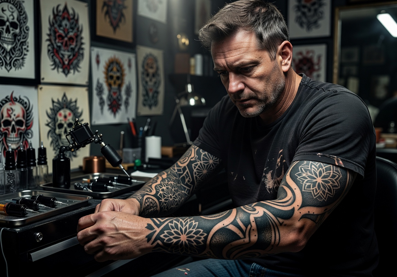 Portrait of David, custom blackwork tattoo artist at Stratojoy